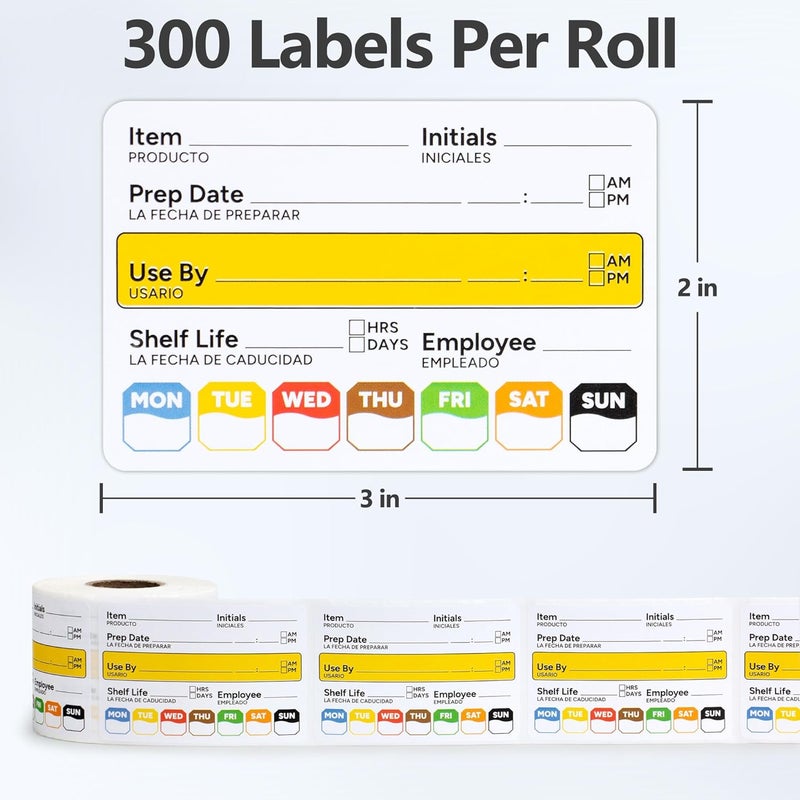 GUEER 300 Pcs Restaurant Quality Shelf Life Food Rotation Labels Vinyl, 2” x 3” Self-Adhesive Removable Freezer Food Labels, Perfect for Reusable Containers, Easy to Remove, Food Safety Date Sticker - Image 2